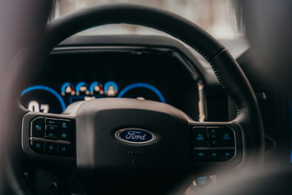 Close-up of a car steering wheel, relevant to steering column repairs