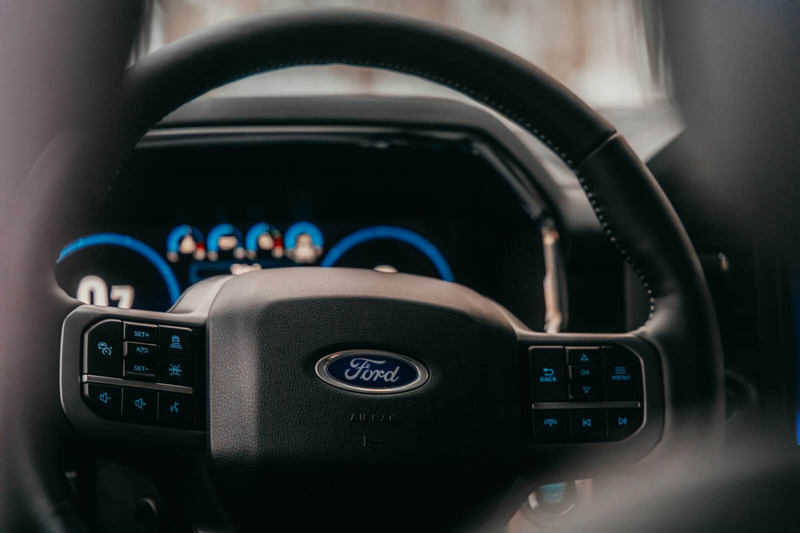 Close-up of a car steering wheel, relevant to steering column repairs